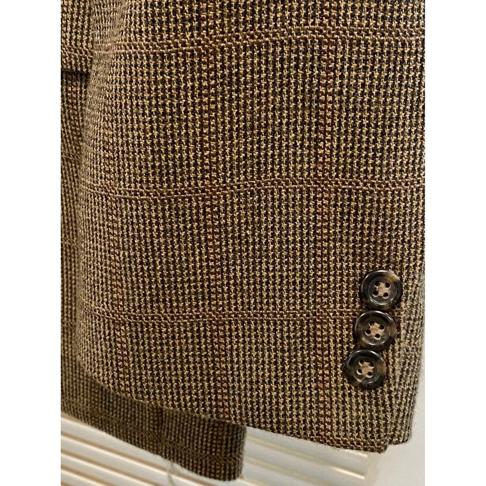 Vintage Cashmere Touch Mens Brown Glen Plaid Two Button Blazer Sport Coat Jacket
